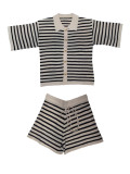 Stripe Knits Hollow Out Two Piece Shorts Set MDF-5505