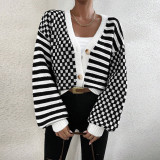Plaid Patchwork Stripe Knits Coats GDAM-1027