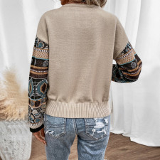 Loose Print Color Block Knits Tops GDAM-7198