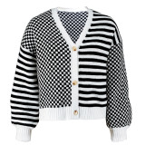 Plaid Patchwork Stripe Knits Coats GDAM-1027