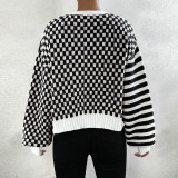 Plaid Patchwork Stripe Knits Coats GDAM-1027