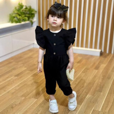 Kids Gril Solid Color Ruffled Sleeve Jumpsuit GYAY-8115