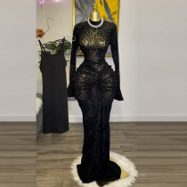 Lace Long Sleeve Slim Maxi Dress GCNE-7948