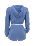 Solid Color Zipper Sweatshirt Two Piece Shorts Set GLF-10011