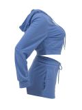 Solid Color Zipper Sweatshirt Two Piece Shorts Set GLF-10011