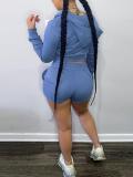 Solid Color Zipper Sweatshirt Two Piece Shorts Set GLF-10011