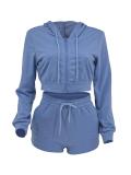 Solid Color Zipper Sweatshirt Two Piece Shorts Set GLF-10011
