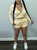 Solid Color Zipper Sweatshirt Two Piece Shorts Set GLF-10011