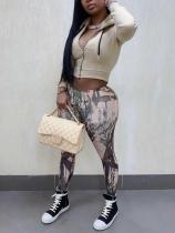 Casual Print Zipper Hoodies Two Piece Pants Set GLF-10178