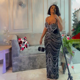 Hot Drill Backless Sling Maxi Dress CYA-901322