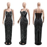 Hot Drill Backless Sling Maxi Dress CYA-901322