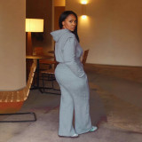 Plus Size Solid Hooded Sweatshirt Wide Leg Pants Suit NY-10969