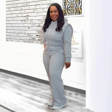 Plus Size Solid Hooded Sweatshirt Wide Leg Pants Suit NY-10969