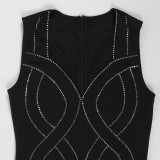 Hot Drill Sleeveless Split Long Dress NY-3331