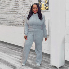 Plus Size Solid Hooded Sweatshirt Wide Leg Pants Suit NY-10969