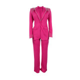 Plus Size Pearl Long Sleeve Blazer Two Piece Pants Set NY-3332