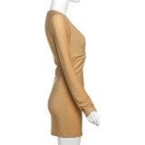 V Neck Long Sleeve Solid Mini Dress XEF-K24D60612
