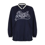Letter Print V Neck Loose Drawstring Sweatshirt GLRF-LR07234