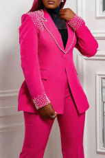 Plus Size Pearl Long Sleeve Blazer Two Piece Pants Set NY-3332