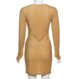 V Neck Long Sleeve Solid Mini Dress XEF-K24D60612