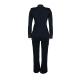 Plus Size Pearl Long Sleeve Blazer Two Piece Pants Set NY-3332
