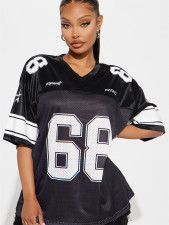 Letter Print Patchwork Loose Tops YWXS-XS-XSL44777