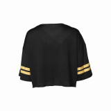 V Neck Lace Patchwork Loose T Shirt YWXS-XS-XSL44615