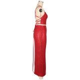 Sexy Sequin Sling Vest Split Skirt 2 Piece Set AIL-306