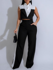 Sleeveless Patchwork Shirt Two Piece Pants Set AIL-307