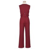 Sleeveless Patchwork Shirt Two Piece Pants Set AIL-307