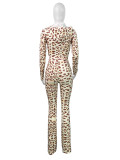 Leopard Print Long Sleeve Hooded Pants Suit CH-25012