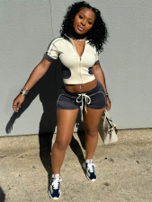Color Block Short Sleeve Sport 2 Piece Shorts Set CH-25011