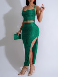Sexy Sequin Sling Vest Split Skirt 2 Piece Set AIL-306