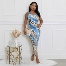 Leopard Print Sleeveless Fashion Maxi Dress GBGF-5052