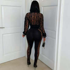 Print Mesh See Through Shirt Pants Suit YNSF-2671