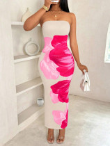 Print Off Shoulder Slim Maxi Dress YWXS-XS-XSL44755