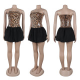 Plus Size Sequin Leopard Patchwork Tube Top Dress NY-3356