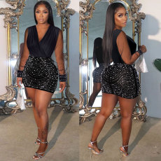 Plus Size V Neck Hot Dril See Through Mini Dress NY-3361