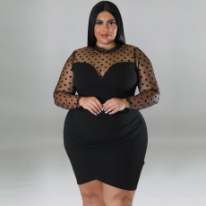 Plus Size Mesh Patchwork Bodycon Dress GDAM-1032