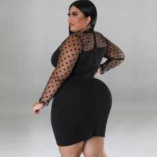 Plus Size Mesh Patchwork Bodycon Dress GDAM-1032