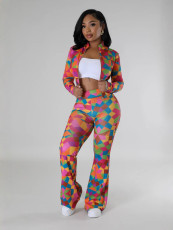 Print Long Sleeve Pants Two Piece Set GFTF-8815