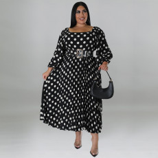 Plus Size Polka Dot Print Big Swing Long Dress GDAM-1028