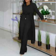 Plus Size Solid Color Cardigan Two Piece Pants Set NY-10976
