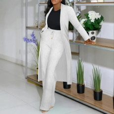 Plus Size Solid Color Cardigan Two Piece Pants Set NY-10976