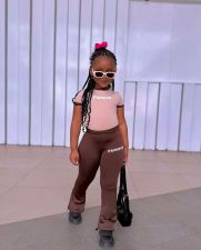 Kids Girl Color Block Print T Shirt Pants Suit GYAY-8117