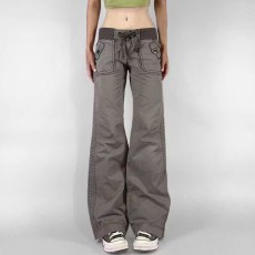 Patchwork Drawstring Solid Color Micro Flare Jeans GQLF-9869