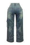 Fringed Raw Edge Loose Straight Jeans YUMT-YMT377
