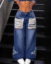 Fringed Raw Edge Loose Wide Leg Jeans YUMT-YMT335