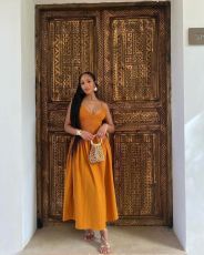 V Neck Patchwork Solid Color Sling Long Dress YUMT-YMT334