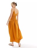 V Neck Patchwork Solid Color Sling Long Dress YUMT-YMT334